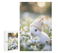 1000 PCS Puzzles for Teenagerss Cute Bunny in A Knit Hat Puzzle for Adults Fun Games Staycation Kill Time Help The Brain Exercise 1000 PCS