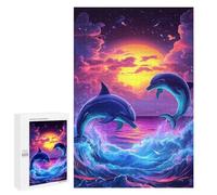 `1000 PCS Puzzles for Teenagerss Dolphin Sunset Puzzles for Adults Family Games Difficult Challenge Help The Brain Exercise 1000 PCS
