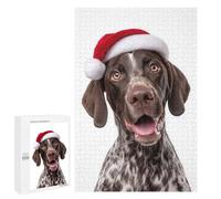 1000 PCS Puzzles for Teenagerss German Shorthaired Pointer Dog with Santa Hat Puzzle for Adults Fun Games Staycation Kill Time Help The Brain Exercise 1000 PCS