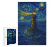 `1000 PCS Puzzles for Teenagerss Lighthouse Under Starry Night Sky Puzzles for Adults Family Games Difficult Challenge Help The Brain Exercise 1000 PCS