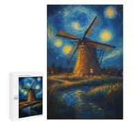 `1000 PCS Puzzles for Teenagerss Windmill Under A Starry Night Puzzles for Adults Family Games Difficult Challenge Help The Brain Exercise 1000 PCS