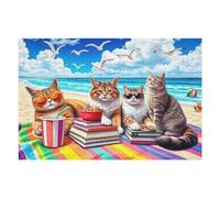 1000 Pcs Puzzles for Women, Beach Cat Jigsaw Puzzles 1000 Piece Floor Puzzle Children Educational Puzzle Game Birthday Gift for Boys and Girls Finished Size 30x20 in