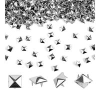 1000 Pcs Pyramid Studs for Clothing, 10mm Square Silver Pyramid Studs and Spikes, Punk Spikes for Clothing, Metal Silver Square Studs and Spikes for DIY Clothing, Bag, Leather Shoes, Making Jewelry