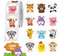 1000 PCS Round Animal Stickers, 12 Designs Cute Land Animals Animals Stickers Water/Tear Resistant with No Residue Reward for Teacher Kids Students School Classroom Party Decoration (1” in Diameter)