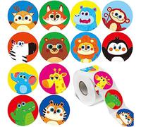 1000 PCS Round Animal Stickers, 12 Designs Cute Land Animals Teacher Encouragement Reward Stickers for Kids Students School Classroom Party Decoration with Perforation Line (1” in Diameter)