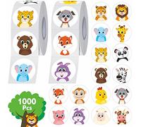 1000 PCS Round Animal Stickers, 16 Designs Adorable Land Animals Animals Teacher Reward Stickers for Kids Students School Classroom Party Decoration with Perforation Line(1” Each, 2 Rolls)