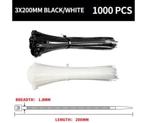 1000 PCS Self-Locking Cable Tie,Nylon Tie,Zip Ties White/Black Plastic Strong Sn