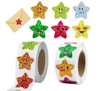 1000 Pcs Smile Star Stickers 1in Star Stickers for Reward Chart Foil Colored Self Adhesive Incentive Glitter Stickers Suitable for Children & Teachers（2 Rolls Different Colours）