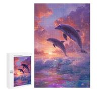 1000 PCS Teenager Puzzles Dolphins Leaping at Sunset Jigsaw Puzzles for Teenagers Difficult Hard Every Piece Is Unique - Birthday Present, Gifts, 1000 PCS