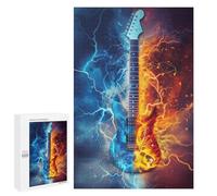 1000 PCS Teenager Puzzles Electric Guitar with Fire And Ice Effect-2 Jigsaw Puzzles for Teenagers Difficult Hard Every Piece Is Unique - Birthday Present, Gifts, 1000 PCS
