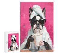 1000 PCS Teenager Puzzles Frenchie with Coffee Mug Jigsaw Puzzles for Teenagers Difficult Hard Every Piece Is Unique - Birthday Present, Gifts, 1000 PCS