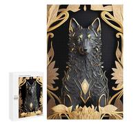 1000 PCS Teenagers Pieces Jigsaw Puzzle Ancient Black Golden Wolf Adult Jigsaw Puzzle Brain Teaser Game Hand Speed Race Challenging To Complete 1000 PCS
