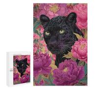 1000 PCS Teenagers Pieces Jigsaw Puzzle Black Panther in Floral Splendor Adult Jigsaw Puzzle Brain Teaser Game Hand Speed Race Challenging To Complete 1000 PCS