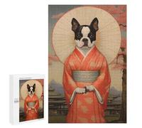 1000 PCS Teenagers Pieces Jigsaw Puzzle Boston Terrier Geisha Adult Jigsaw Puzzle Brain Teaser Game Hand Speed Race Challenging To Complete 1000 PCS