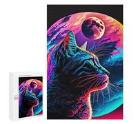 1000 PCS Teenagers Pieces Jigsaw Puzzle Cat Looking at The Moon Adult Jigsaw Brain Teaser Game Birthday Present Educational Challenge 1000 PCS