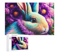 1000 PCS Teenagers Pieces Jigsaw Puzzle Colorful Bunny Flowers Artwork Puzzle for Adults Toy Wall Decor Perfect Decoration Challenging To Complete 1000 PCS