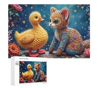 1000 PCS Teenagers Pieces Jigsaw Puzzle Crochet Cat And Duck Friendship Puzzle for Adults Toy Wall Decor Perfect Decoration Challenging To Complete 1000 PCS
