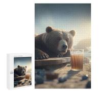 1000 PCS Teenagers Pieces Jigsaw Puzzle Drunk Bear with Beer Teenagers Puzzles Family Games Analysis And Logic Educational Challenge 1000 PCS