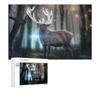 1000 PCS Teenagers Pieces Jigsaw Puzzle Enchanted Forest Deer with Glowing Antlers Puzzle for Adults Toy Wall Decor Perfect Decoration Challenging To Complete 1000 PCS