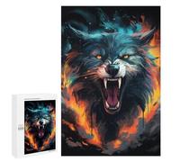 1000 PCS Teenagers Pieces Jigsaw Puzzle Fiery Wolf Roar Puzzle for Adults Toy Wall Decor Perfect Decoration Challenging To Complete 1000 PCS