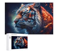 1000 PCS Teenagers Pieces Jigsaw Puzzle Flame Tiger Digital Art Puzzle for Adults Toy Wall Decor Perfect Decoration Challenging To Complete 1000 PCS