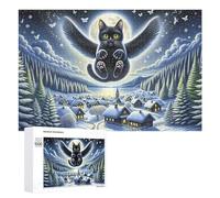 1000 PCS Teenagers Pieces Jigsaw Puzzle Magical Winter Night Scene with Flying Cat Puzzle for Adults Toy Wall Decor Perfect Decoration Challenging To Complete 1000 PCS