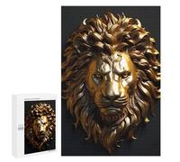 1000 PCS Teenagers Pieces Jigsaw Puzzle Metallic Golden Lion Head Adult Jigsaw Brain Teaser Game Birthday Present Educational Challenge 1000 PCS