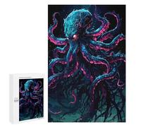 1000 PCS Teenagers Pieces Jigsaw Puzzle Neon Octopus Fantasy Creature Illustration Teenagers Puzzles Toy Wall Decor Presents for Women Gifts for Friends And Family 1000 PCS