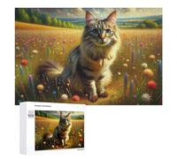 1000 PCS Teenagers Pieces Jigsaw Puzzle Painted Cat in Flower Field Puzzle for Adults Toy Wall Decor Perfect Decoration Challenging To Complete 1000 PCS