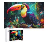 1000 PCS Teenagers Pieces Jigsaw Puzzle Rainbow Toucan in Enchanted Forest Puzzle for Adults Toy Wall Decor Perfect Decoration Challenging To Complete 1000 PCS