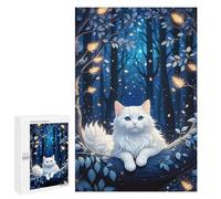 1000 PCS Teenagers Puzzles A Whimsical Illustration. Fluffy White Cat Nestled on A Dark Blue Tree Adorned with Intric Jigsaw for Teenagerss Improve Memory Every Piece Is Unique - Unique Birthday And G