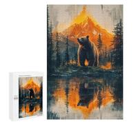 1000 PCS Teenagers Puzzles Bear in Mountain Landscape Reflection Jigsaws for Adults Puzzle Difficult Hard Challenging To Complete Challenging Game Toys 1000 PCS