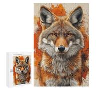 1000 PCS Teenagers Puzzles Coyote Portrait with Orange Splatter Background Adult Jigsaw Puzzle Hands-on Game Difficult Challenge for Is Ideal As A Gift 1000 PCS