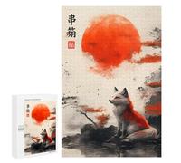 1000 PCS Teenagers Puzzles Fox And Red Sun Japanese Art Adult Jigsaw Puzzle Hands-on Game Difficult Challenge for Is Ideal As A Gift 1000 PCS