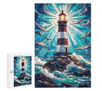 1000 PCS Teenagers Puzzles Lighthouse Stained Glass Adult Jigsaw Puzzle Hands-on Game Difficult Challenge for Is Ideal As A Gift 1000 PCS