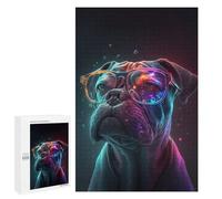 1000 PCS Teenagers Puzzles Neon Pug Glasses Art Print Adult Jigsaw Relax Games Difficult Hard Unique Gifts for Birthday And Christmas 1000 PCS