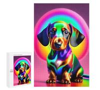 1000 PCS Teenagers Puzzles Neon Rainbow Dachshund Art Print Adult Jigsaw Puzzle Hands-on Game Difficult Challenge for Is Ideal As A Gift 1000 PCS