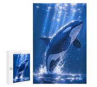 1000 PCS Teenagers Puzzles Orca Breaching in Blue Ocean Waters Adult Jigsaw Puzzle Hands-on Game Difficult Challenge for Is Ideal As A Gift 1000 PCS