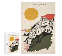1000 PCS Teenagers Puzzles Santorini, Greece Illustration Adult Jigsaw Puzzle Hands-on Game Difficult Challenge for Is Ideal As A Gift 1000 PCS