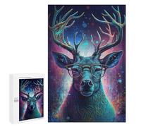 1000 PCS Teenagers Puzzles Stylish Deer with Glasses Art Print Jigsaws for Adults Puzzle Difficult Hard Challenging To Complete Challenging Game Toys 1000 PCS