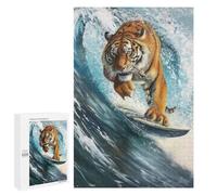 1000 PCS Teenagers Puzzles Surfing Tiger Surfer Wave Adult Jigsaw Puzzle Hands-on Game Difficult Challenge for Is Ideal As A Gift 1000 PCS