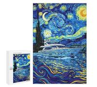 1000 PCS Teenagers Puzzles Yacht Under Starry Night Sky Adult Jigsaw Puzzle Hands-on Game Difficult Challenge for Is Ideal As A Gift 1000 PCS