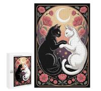 1000 PCS Teenagers Puzzles Yin Yang Cats with Moon And Flowers Jigsaws for Adults Puzzle Difficult Hard Challenging To Complete Challenging Game Toys 1000 PCS