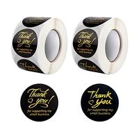 1000 Pcs Thank You Stickers 1.5 Inch Round Self Adhesive Labels Thank You for Supporting My Small Business Stickers with Gold Font for Handmade Gift Party Bags Cards Packing 2 Rolls (Black)