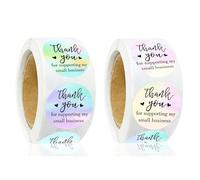 1000 Pcs Thank You Stickers Small Business, 2.5cm/1inch Thank You for Supporting My Small Business Stickers with Silver Font for Handmade Gift Party Bags Cards Packing 2 Rolls