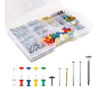 1000 Pcs Wall Nail Assortment Kit - Includes Push Pins for Bulletin Board, Classic Nails, Retro-Style Nails, and Thumb Tacks - Perfect for Wall Hanging, Art Display, and Home DIY Projects