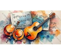 1000 pcs Watercolor Music Composition with Guitar and Musical Notes Creative Fun Jigsaw Puzzle for Adults Challenging Traditional Puzzle Perfect for Family Nights Game