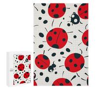 1000 PCS Woode Puzzles for Aldult, Personalized Wooden Puzzles for Family Games, Funny Red Black Spotted Ladybug Jigsaw Puzzle with Box for Gift, Lightweight Puzzle Piece for Beginner