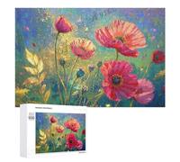 1000 pcs Wooden Jigsaw Puzzle - Golden Abstract Poppy Floral Design - Ideal Puzzle for Mindfulness, Meditation, and Home Decor Lovers