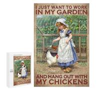 1000 pcs Wooden Puzzle for Adults - I Just Want to Work in My Garden and Hang Out with My Chickens - Relaxing Brain Game and Funny Gift for Garden Lovers
